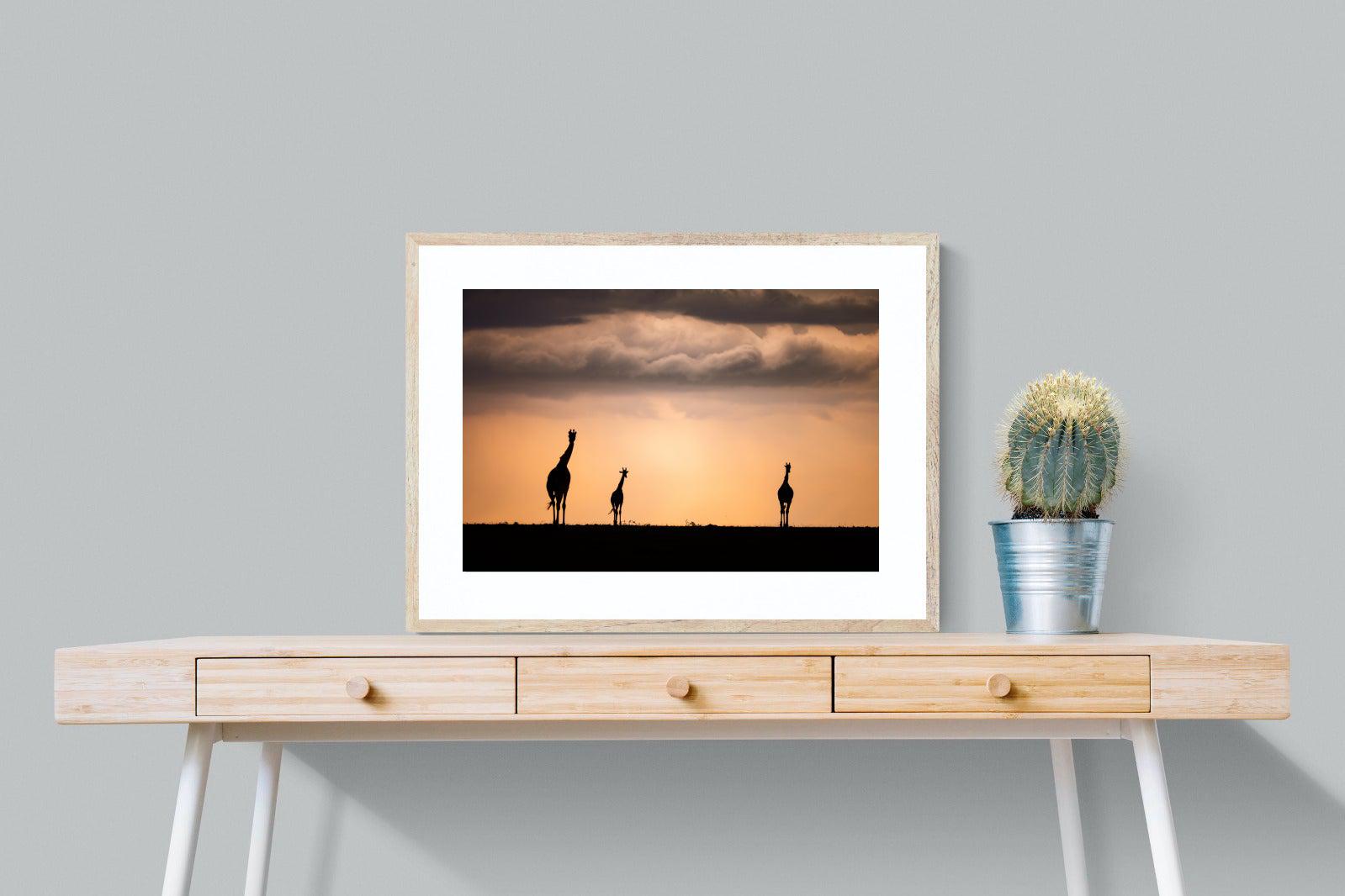 Giraffe Silhouette-Wall_Art-80 x 60cm-Framed Print-Wood-Pixalot