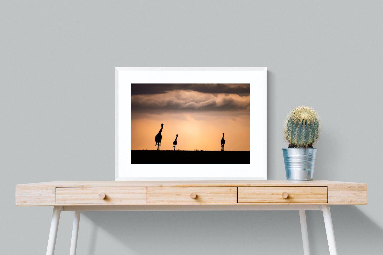 Giraffe Silhouette-Wall_Art-80 x 60cm-Framed Print-White-Pixalot