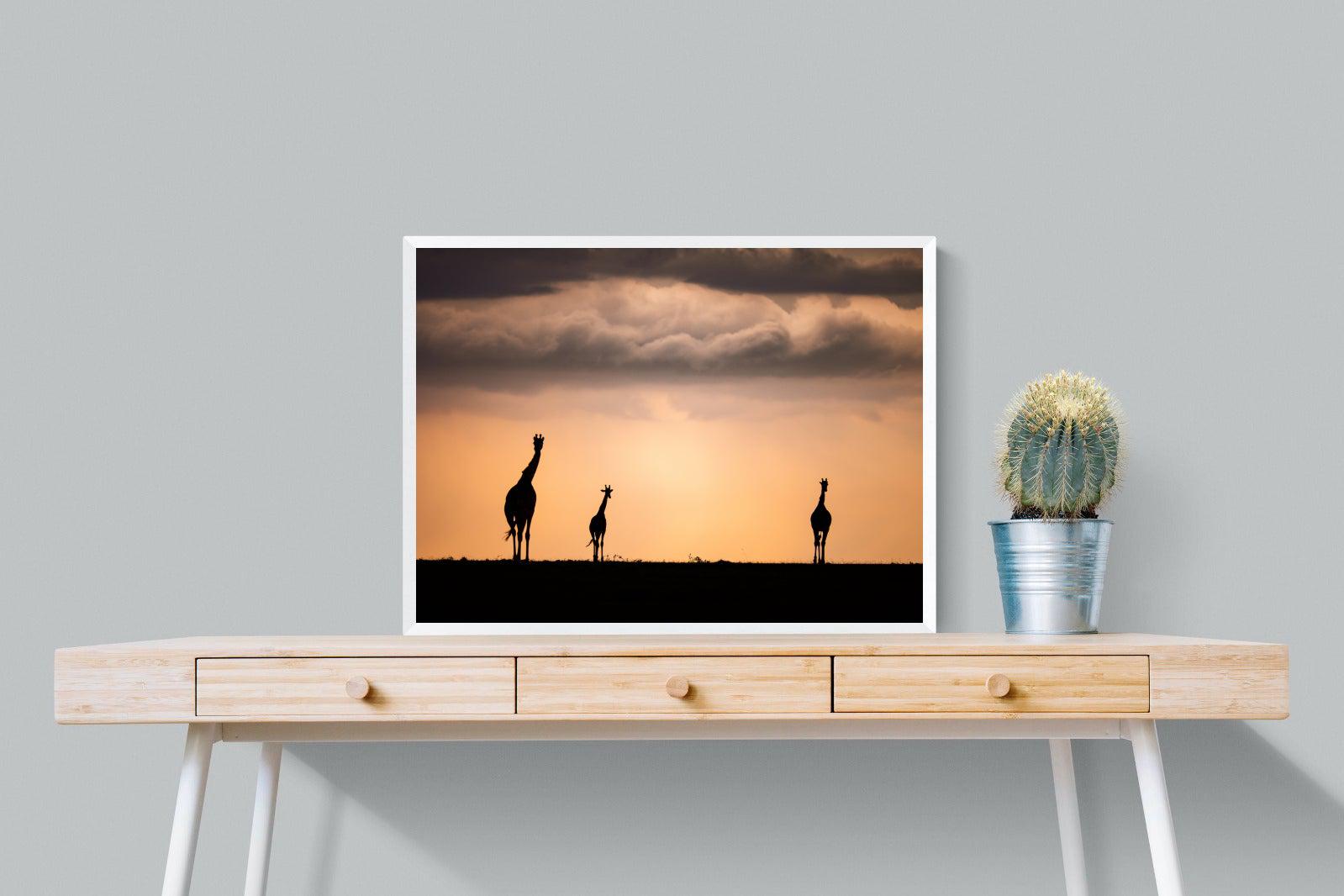 Giraffe Silhouette-Wall_Art-80 x 60cm-Mounted Canvas-White-Pixalot