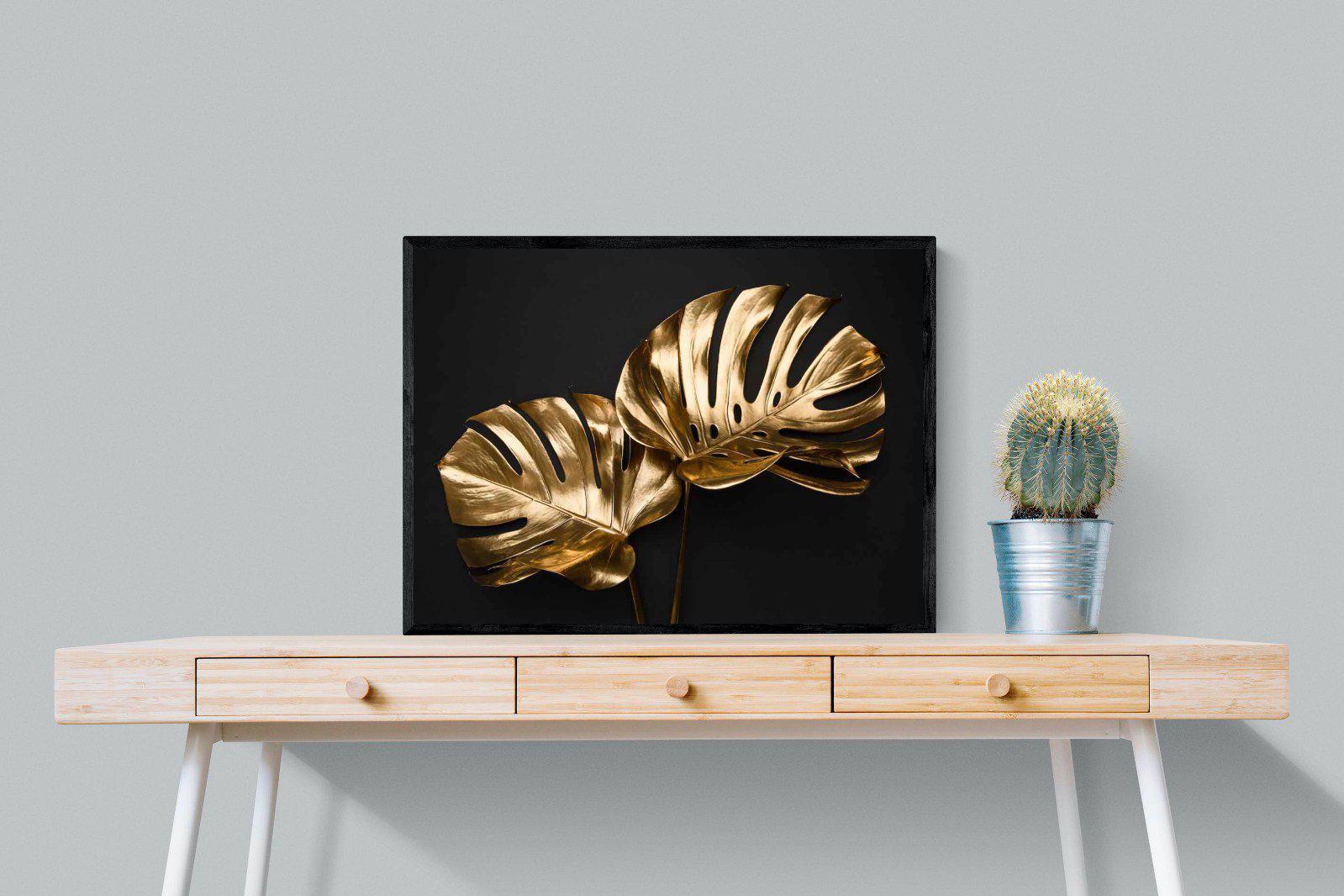 Gold Leaf-Wall_Art-80 x 60cm-Mounted Canvas-Black-Pixalot