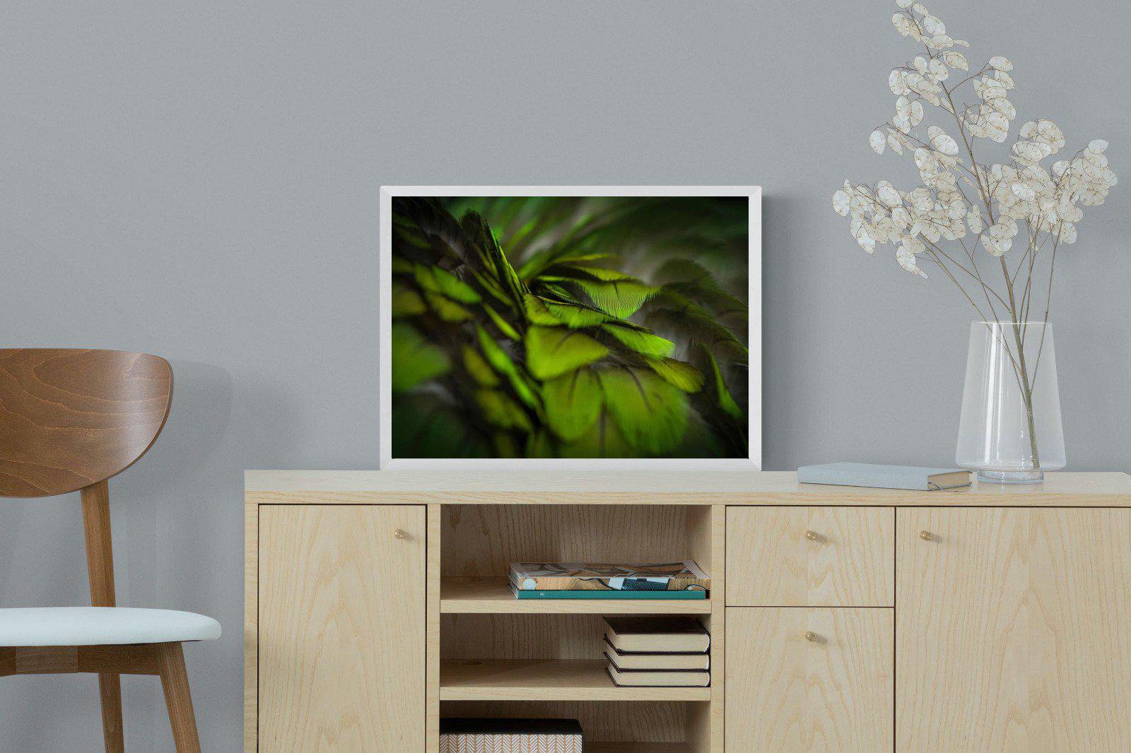 Green Feathers-Wall_Art-60 x 45cm-Mounted Canvas-White-Pixalot