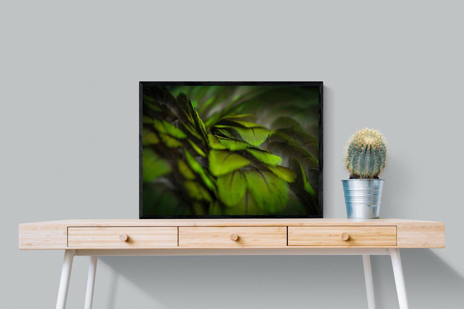 Green Feathers-Wall_Art-80 x 60cm-Mounted Canvas-Black-Pixalot