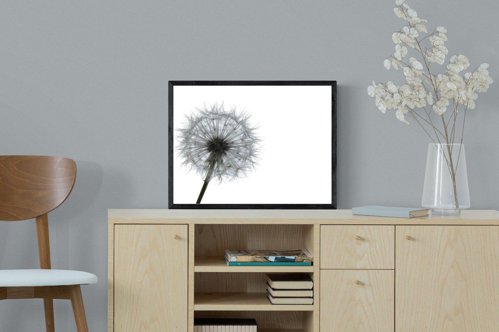 Grey Dandelion-Wall_Art-60 x 45cm-Mounted Canvas-Black-Pixalot