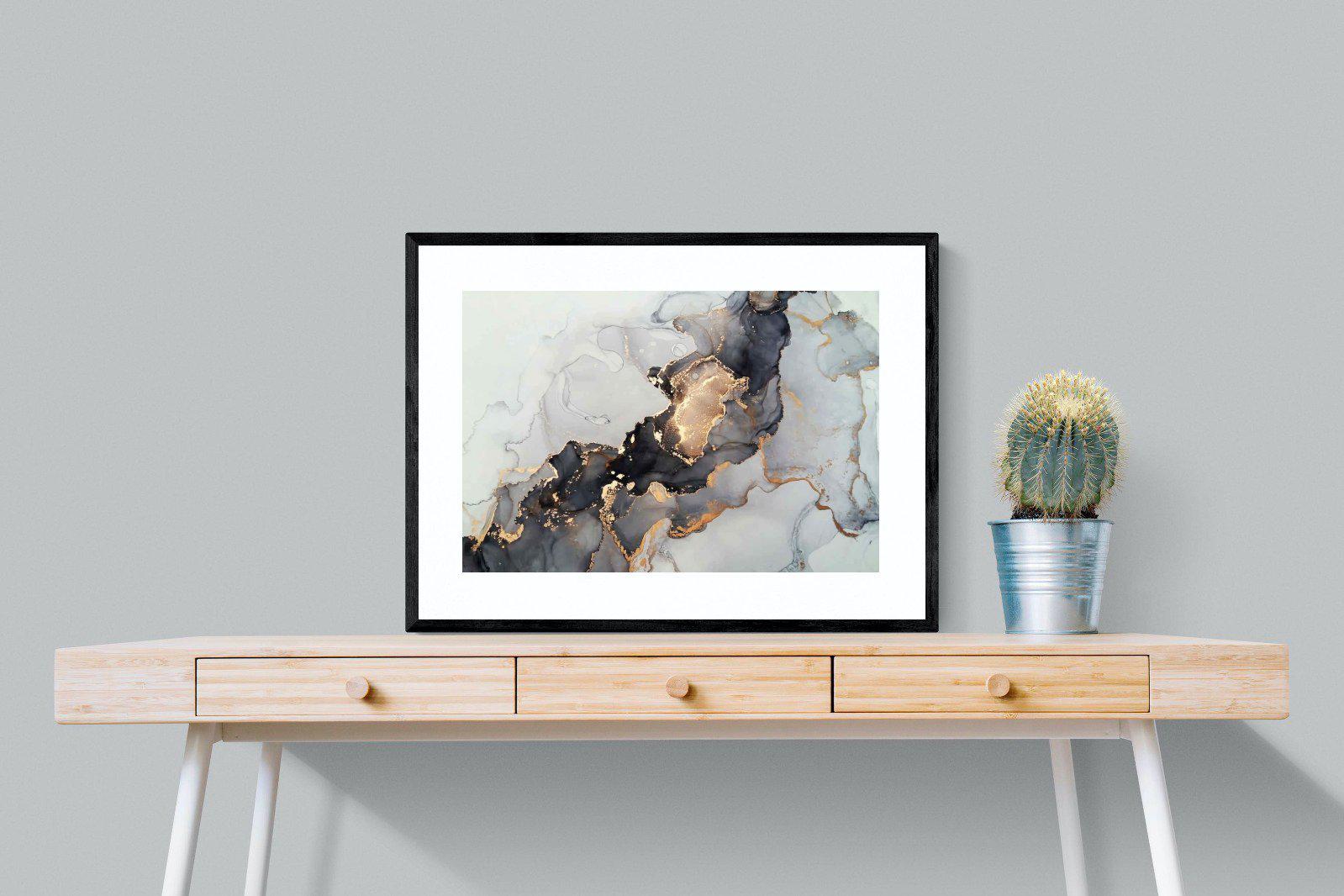 Grey & Gold Marble-Wall_Art-80 x 60cm-Framed Print-Black-Pixalot