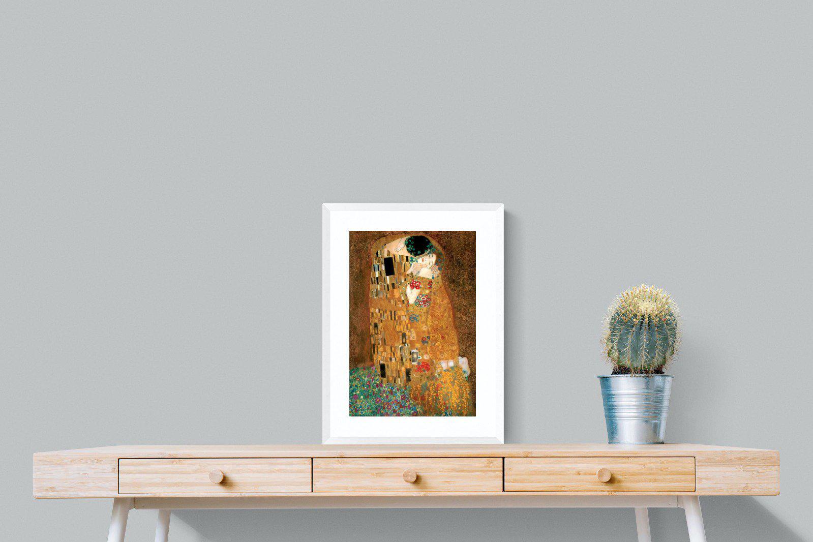 Gustav Klimt The Kiss-Wall_Art-45 x 60cm-Framed Print-White-Pixalot