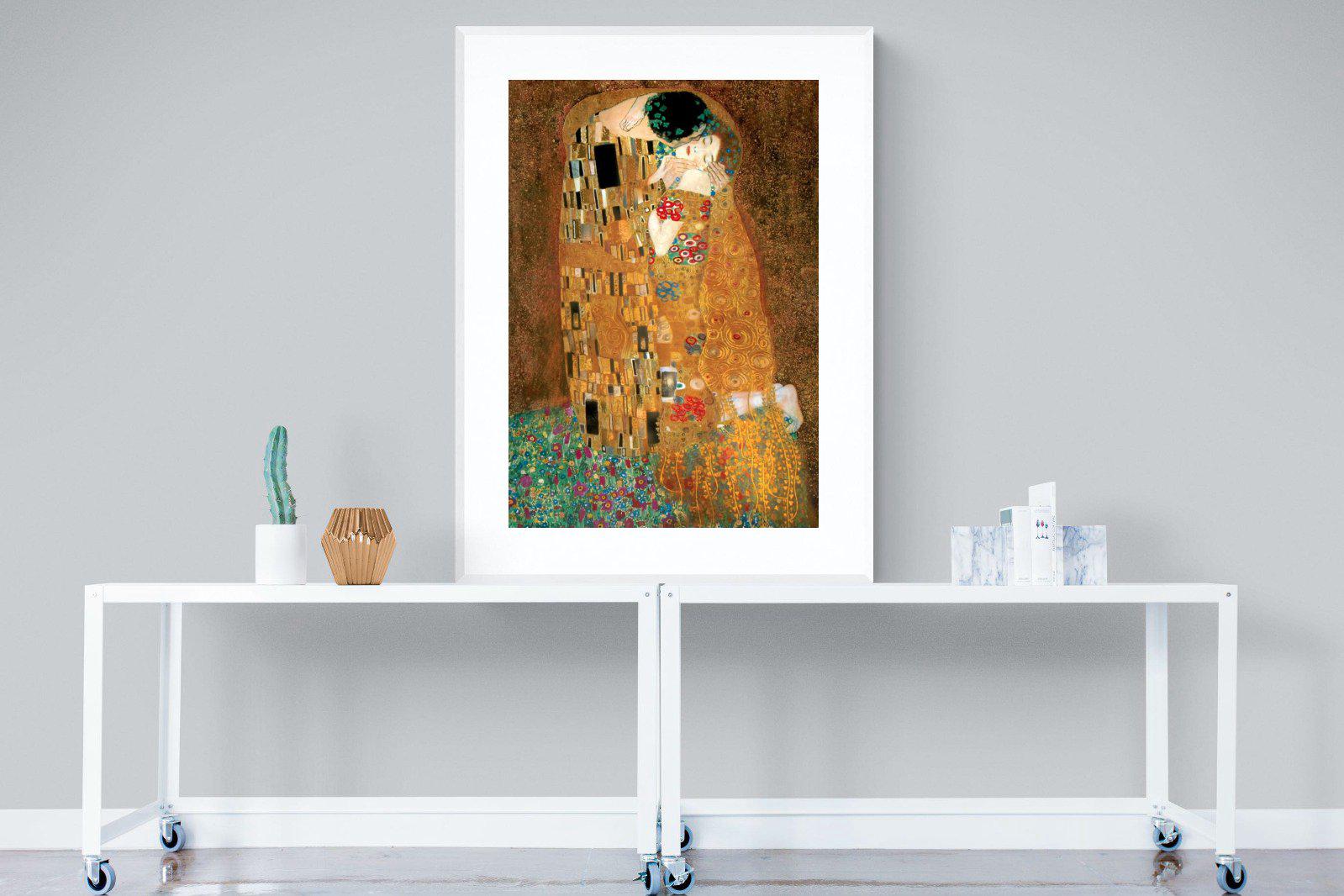 Gustav Klimt The Kiss-Wall_Art-90 x 120cm-Framed Print-White-Pixalot