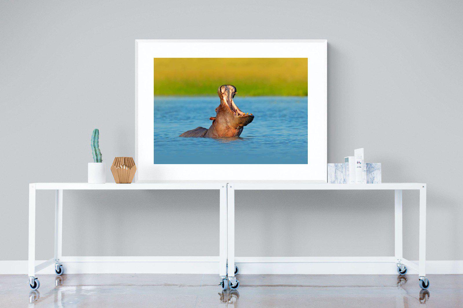 Hippo-Wall_Art-120 x 90cm-Framed Print-White-Pixalot