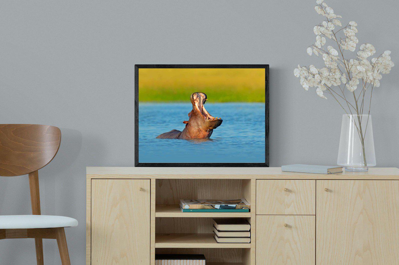 Hippo-Wall_Art-60 x 45cm-Mounted Canvas-Black-Pixalot