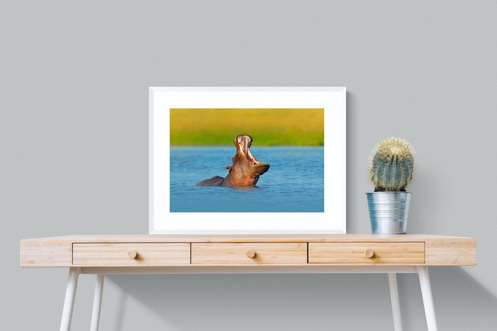 Hippo-Wall_Art-80 x 60cm-Framed Print-White-Pixalot