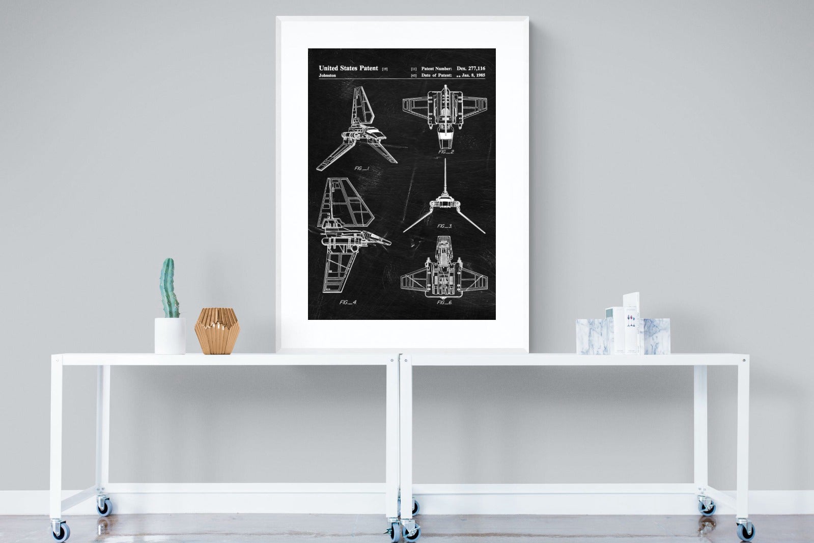 Imperial Shuttle Blueprint-Wall_Art-90 x 120cm-Framed Print-White-Pixalot