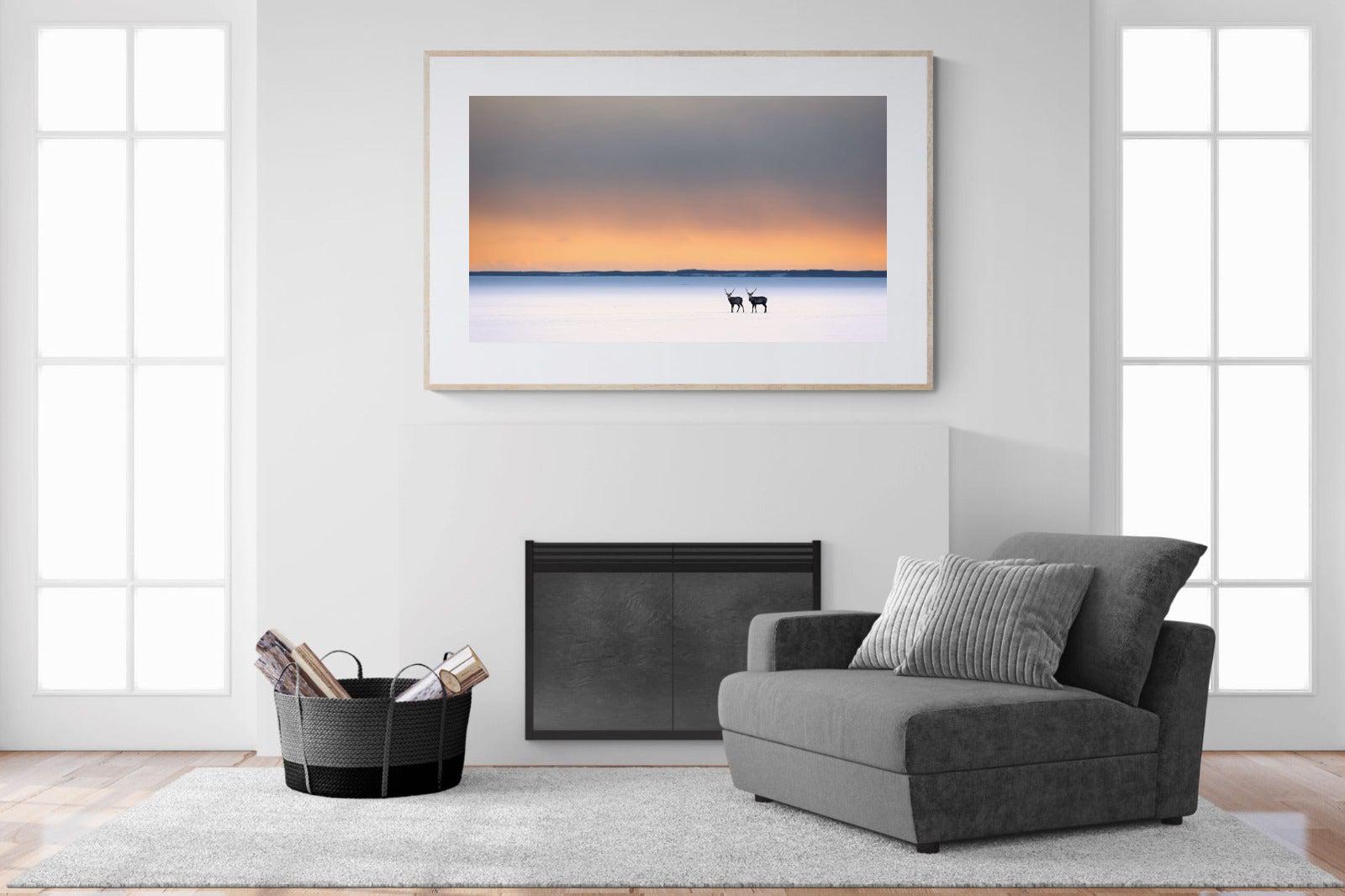 Japanese Deer-Wall_Art-150 x 100cm-Framed Print-Wood-Pixalot