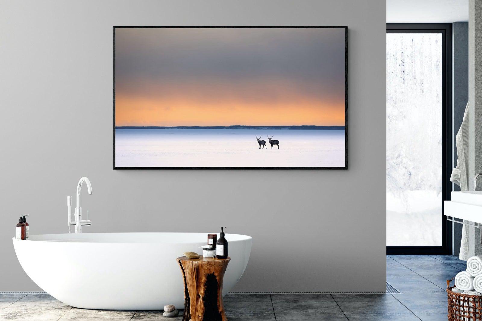 Japanese Deer-Wall_Art-180 x 110cm-Mounted Canvas-Black-Pixalot