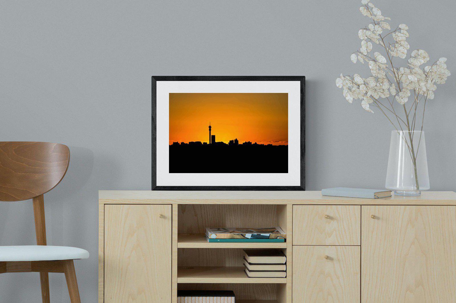 Johannesburg Silhouette-Wall_Art-60 x 45cm-Framed Print-Black-Pixalot