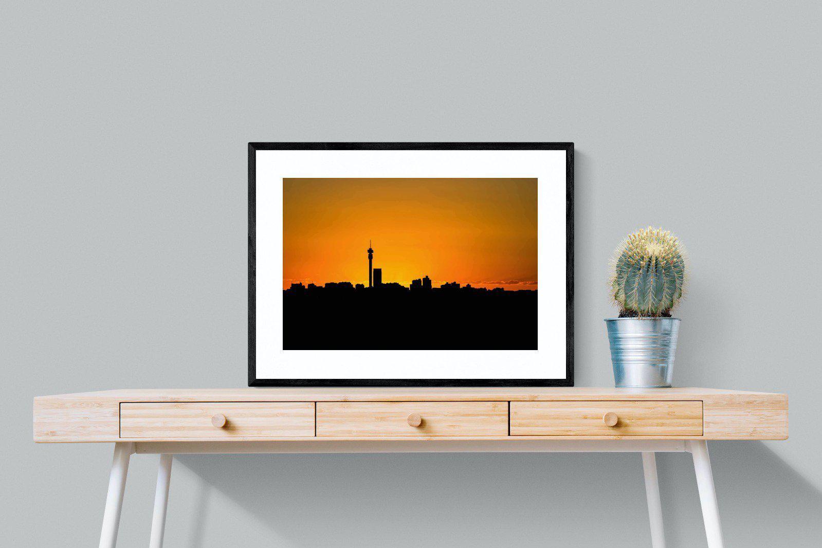 Johannesburg Silhouette-Wall_Art-80 x 60cm-Framed Print-Black-Pixalot