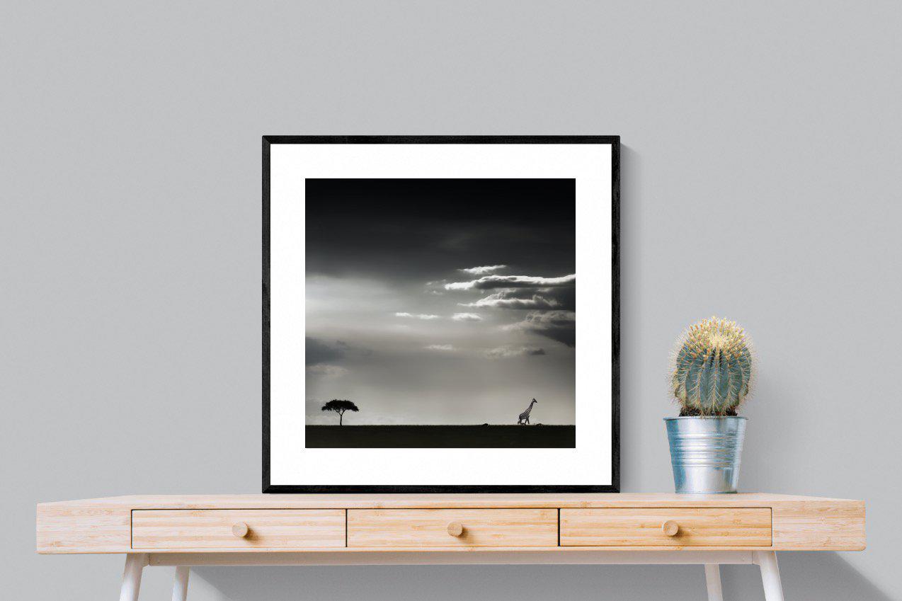 Kenyan Silhouette-Wall_Art-80 x 80cm-Framed Print-Black-Pixalot