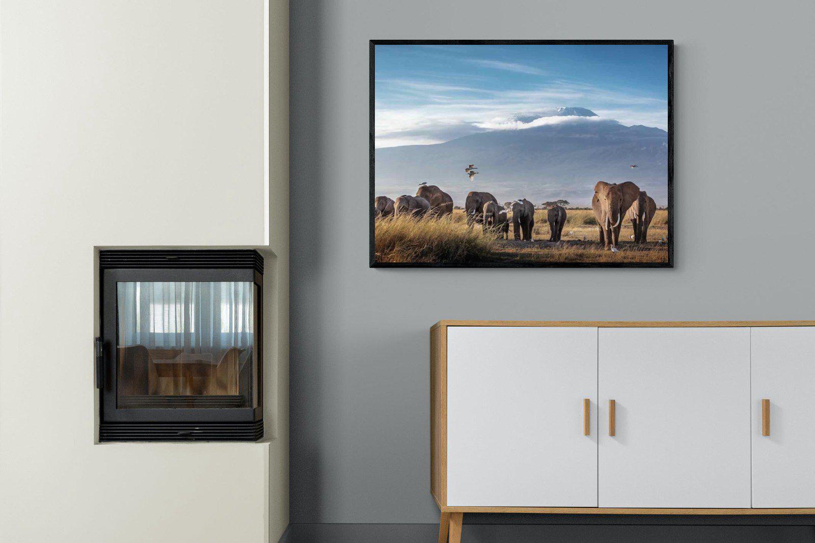 Kilimanjaro Elephants-Wall_Art-100 x 75cm-Mounted Canvas-Black-Pixalot