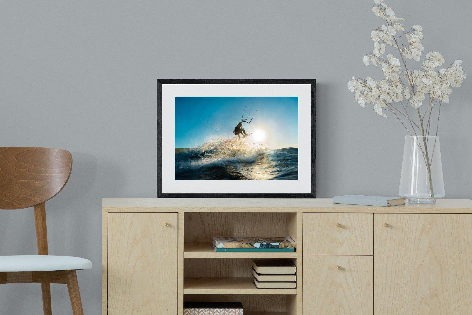 Kitesurfing-Wall_Art-60 x 45cm-Framed Print-Black-Pixalot