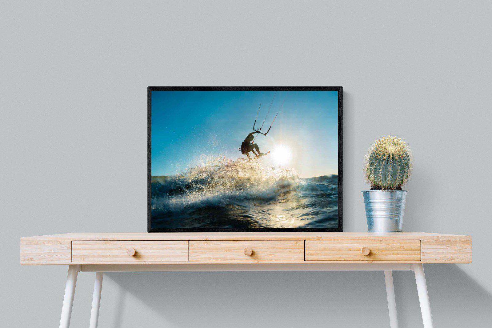 Kitesurfing-Wall_Art-80 x 60cm-Mounted Canvas-Black-Pixalot