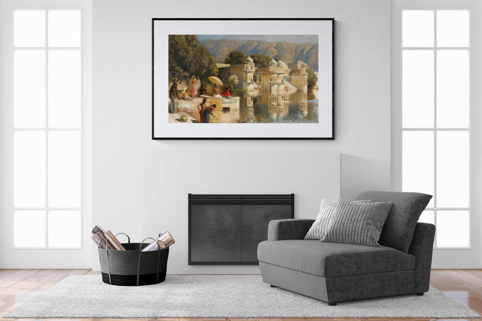 Lake at Oodeypore, India-Wall_Art-150 x 100cm-Framed Print-Black-Pixalot