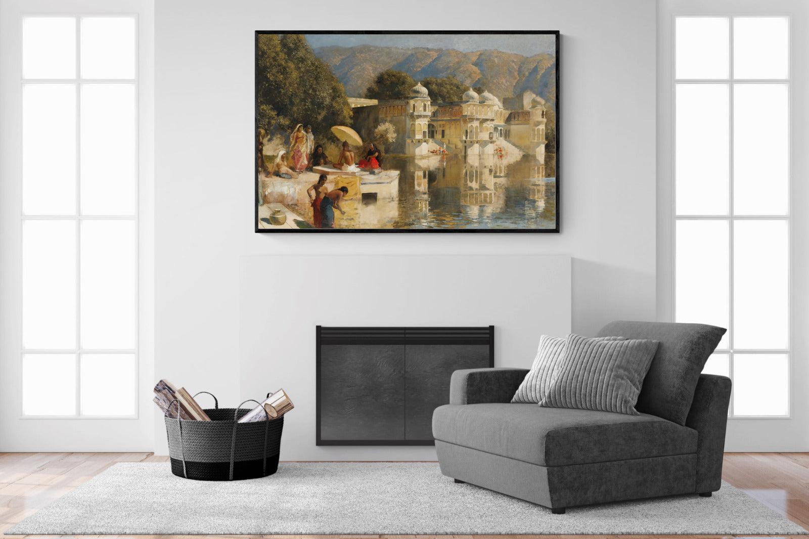 Lake at Oodeypore, India-Wall_Art-150 x 100cm-Mounted Canvas-Black-Pixalot