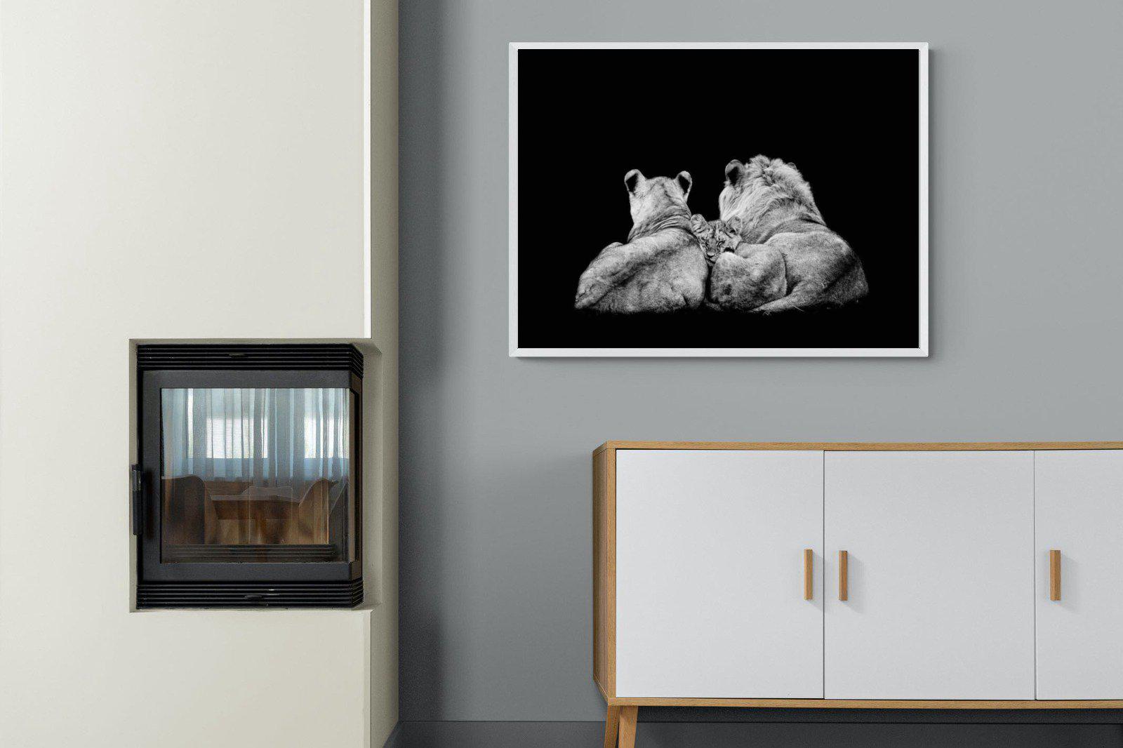 Lion Family-Wall_Art-100 x 75cm-Mounted Canvas-White-Pixalot