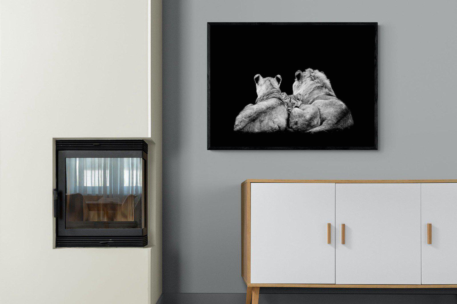 Lion Family-Wall_Art-100 x 75cm-Mounted Canvas-Black-Pixalot