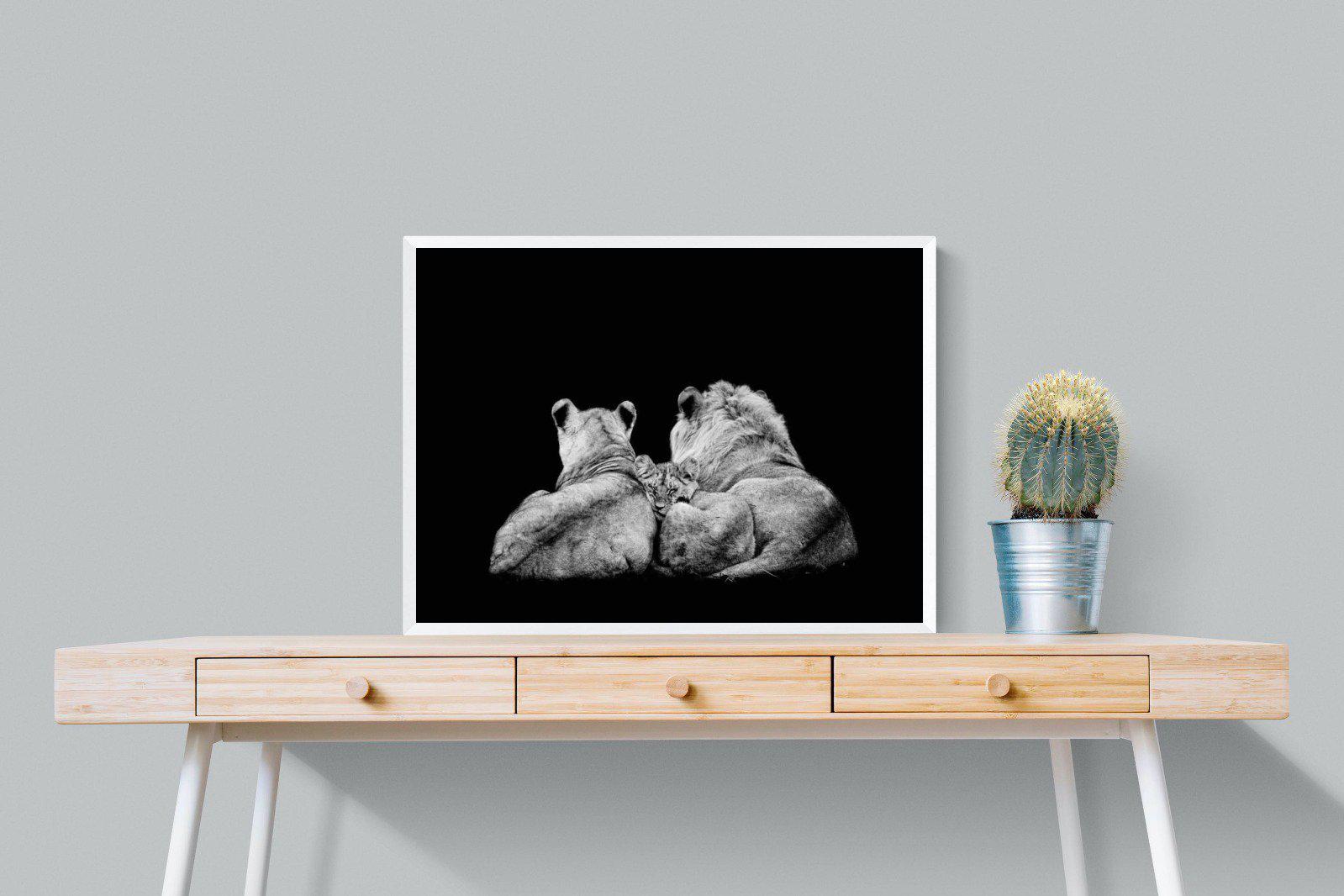 Lion Family-Wall_Art-80 x 60cm-Mounted Canvas-White-Pixalot