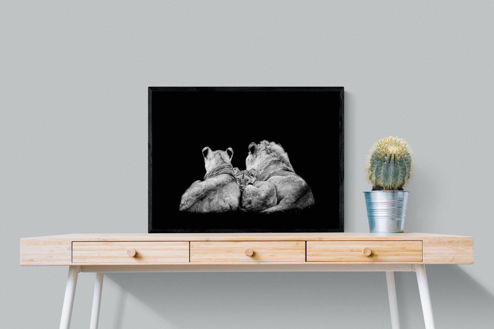 Lion Family-Wall_Art-80 x 60cm-Mounted Canvas-Black-Pixalot