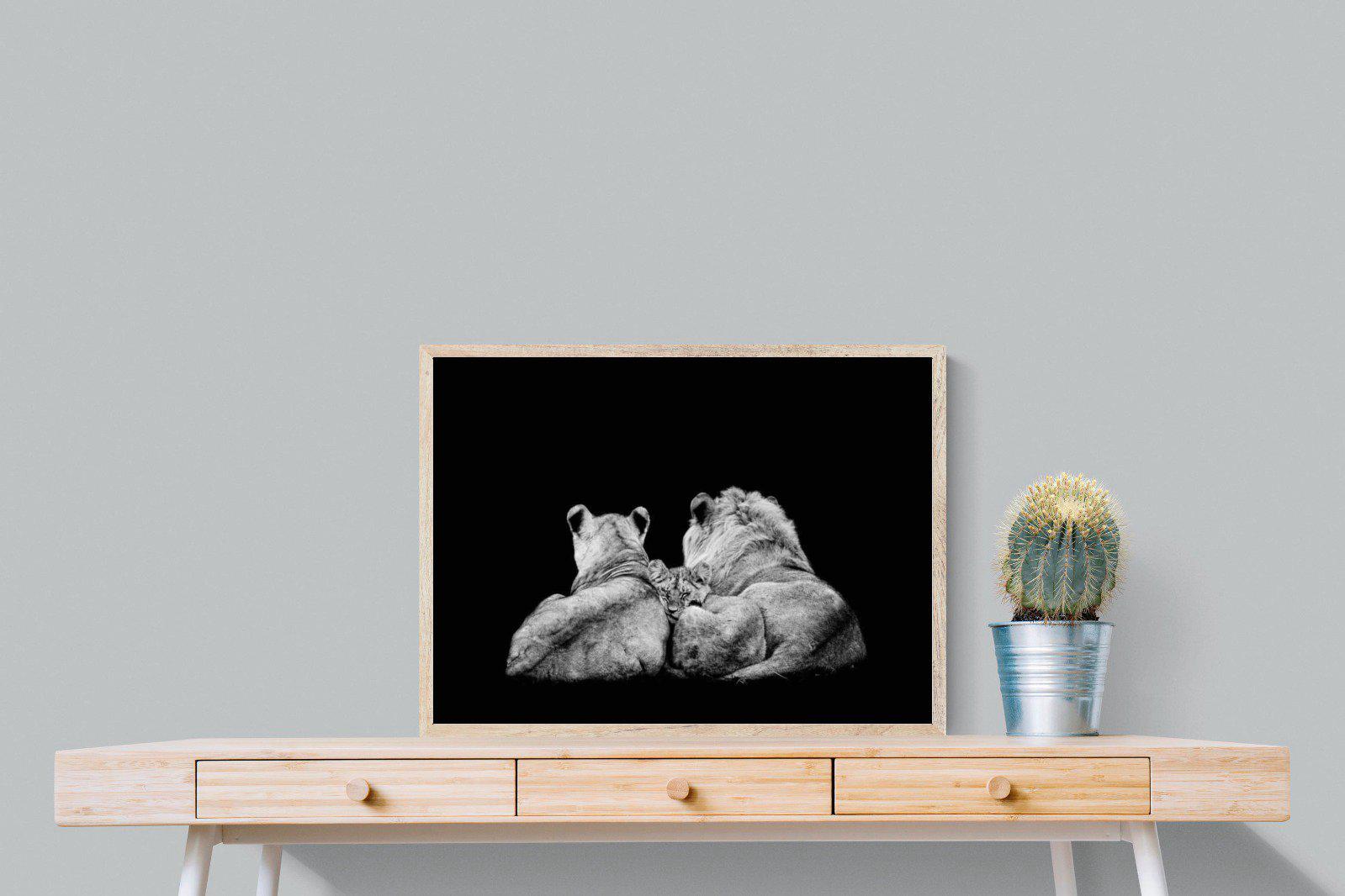 Lion Family-Wall_Art-80 x 60cm-Mounted Canvas-Wood-Pixalot