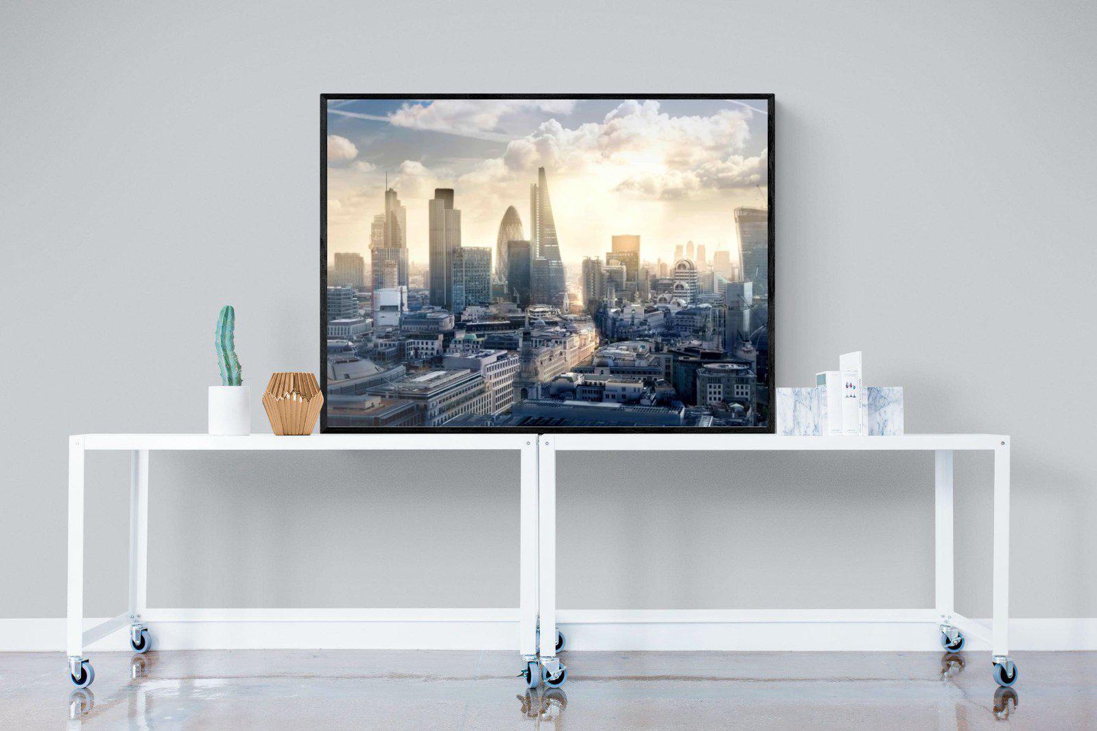 London Dawn-Wall_Art-120 x 90cm-Mounted Canvas-Black-Pixalot