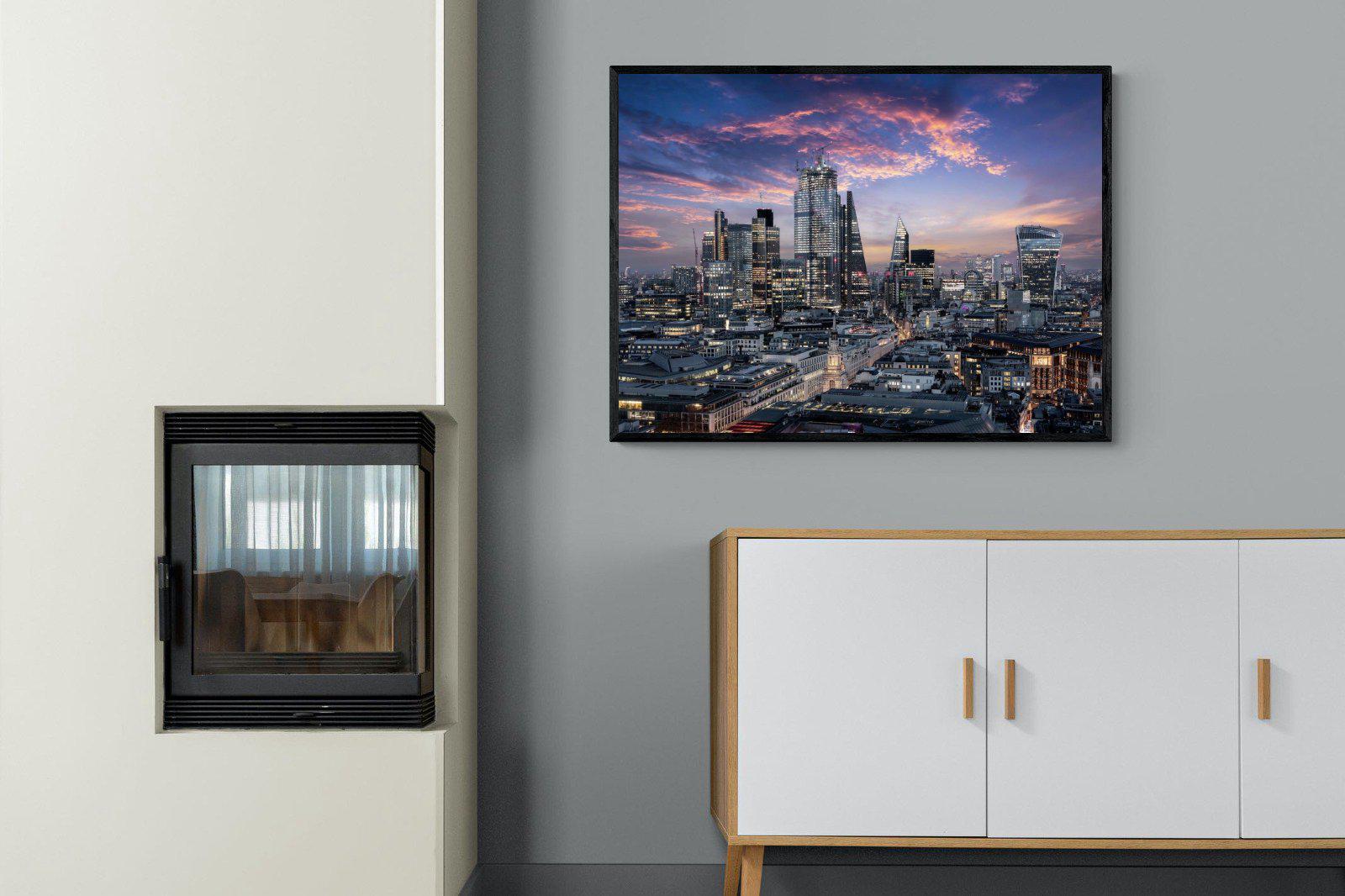 London Dusk-Wall_Art-100 x 75cm-Mounted Canvas-Black-Pixalot