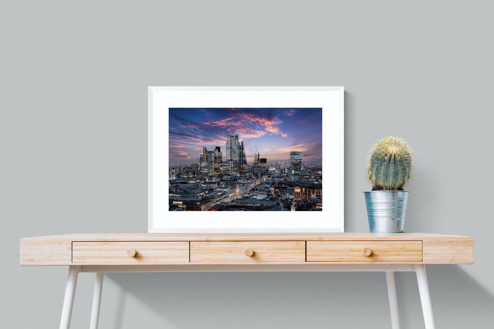 London Dusk-Wall_Art-80 x 60cm-Framed Print-White-Pixalot