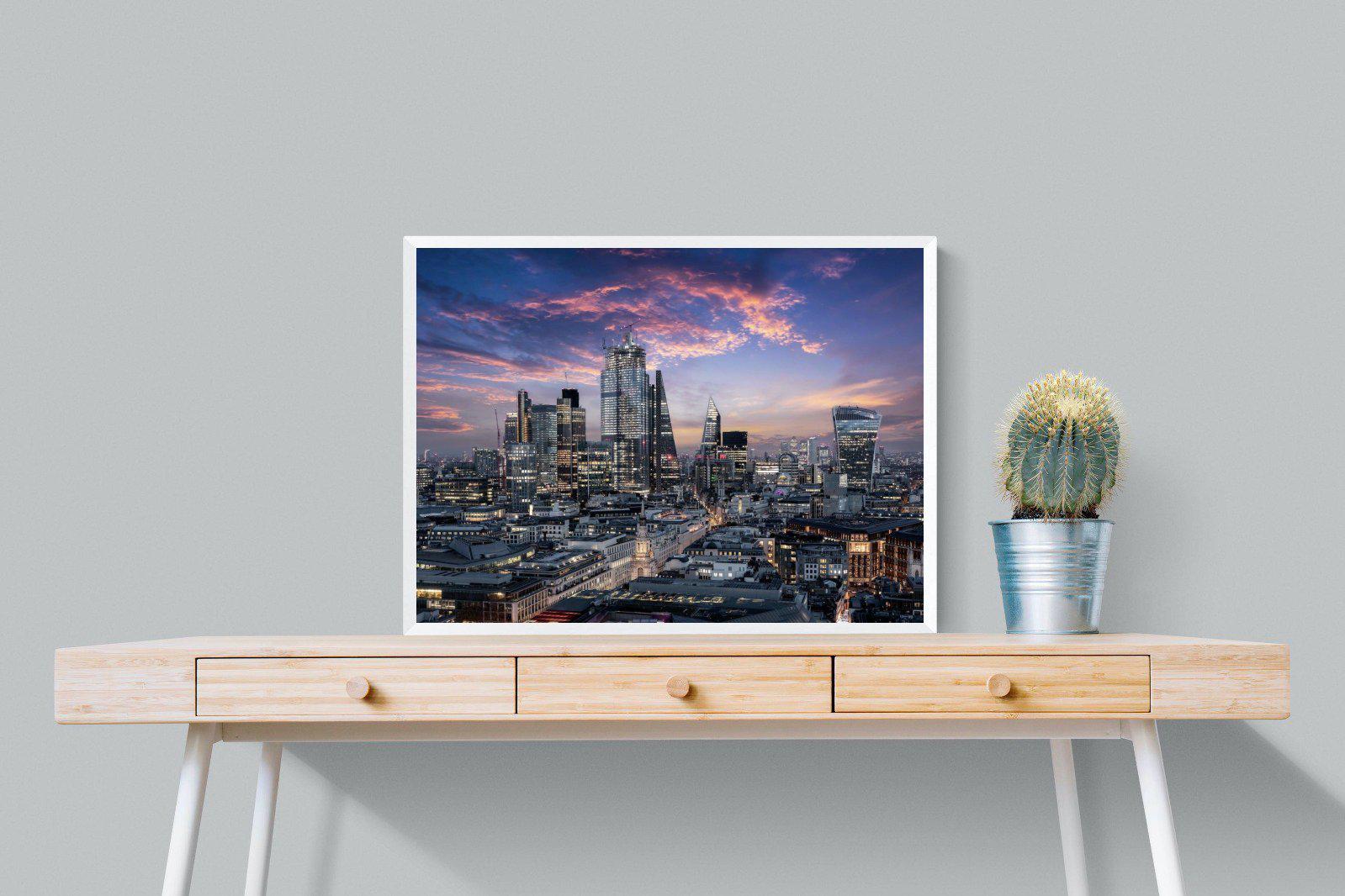 London Dusk-Wall_Art-80 x 60cm-Mounted Canvas-White-Pixalot