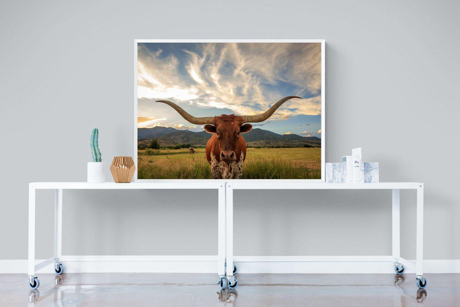 Long Horn-Wall_Art-120 x 90cm-Mounted Canvas-White-Pixalot