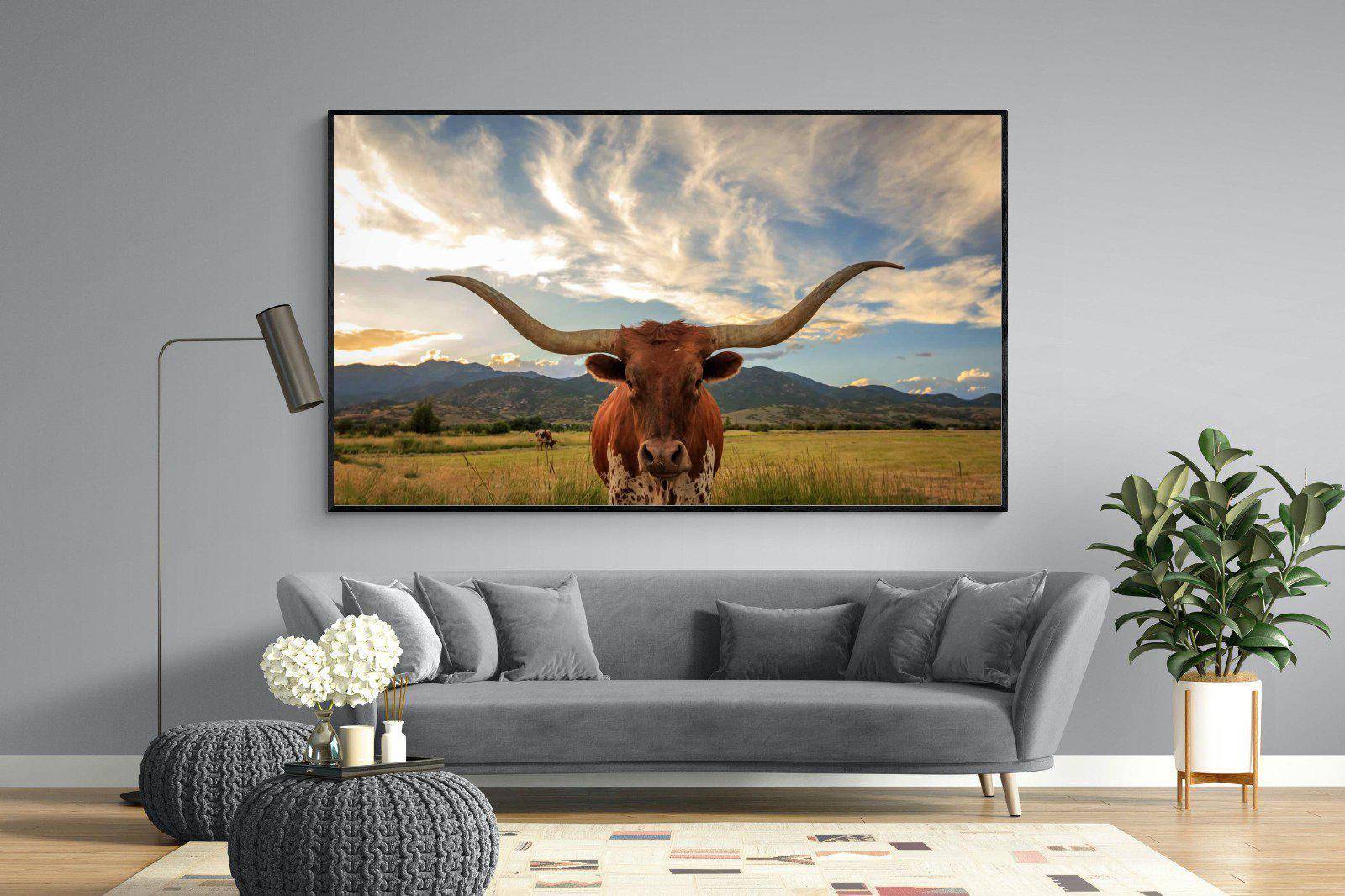 Long Horn-Wall_Art-220 x 130cm-Mounted Canvas-Black-Pixalot