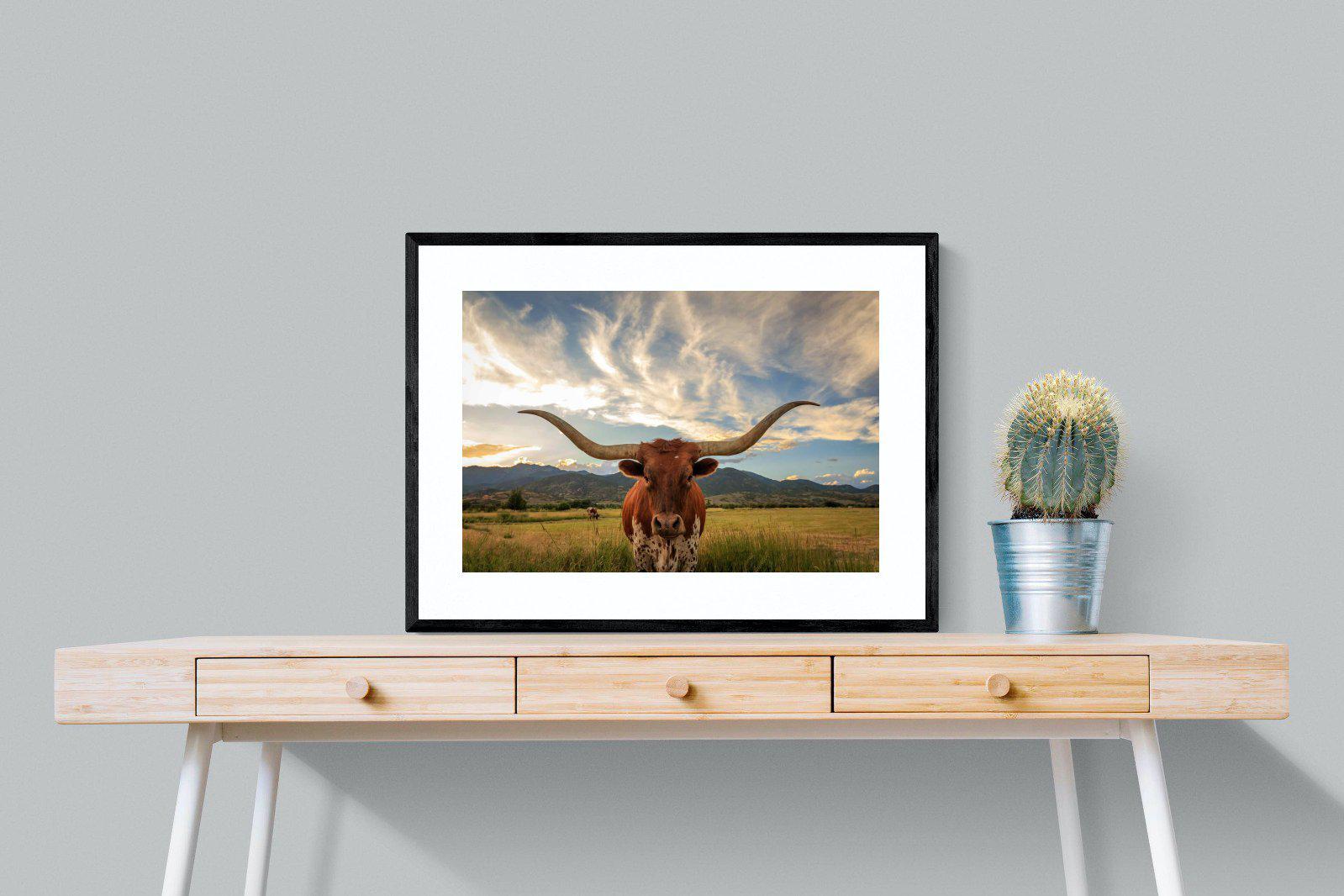 Long Horn-Wall_Art-80 x 60cm-Framed Print-Black-Pixalot