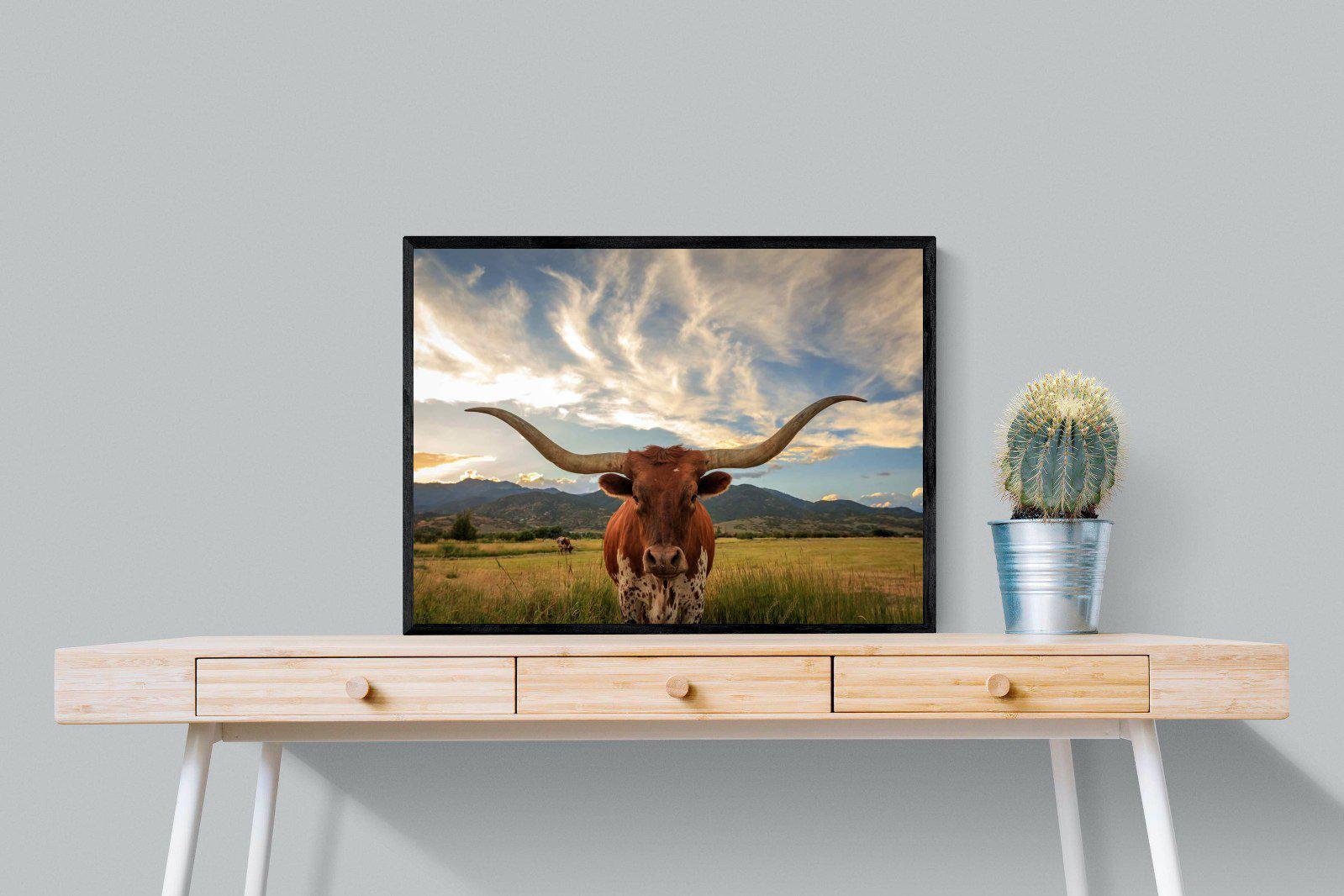 Long Horn-Wall_Art-80 x 60cm-Mounted Canvas-Black-Pixalot