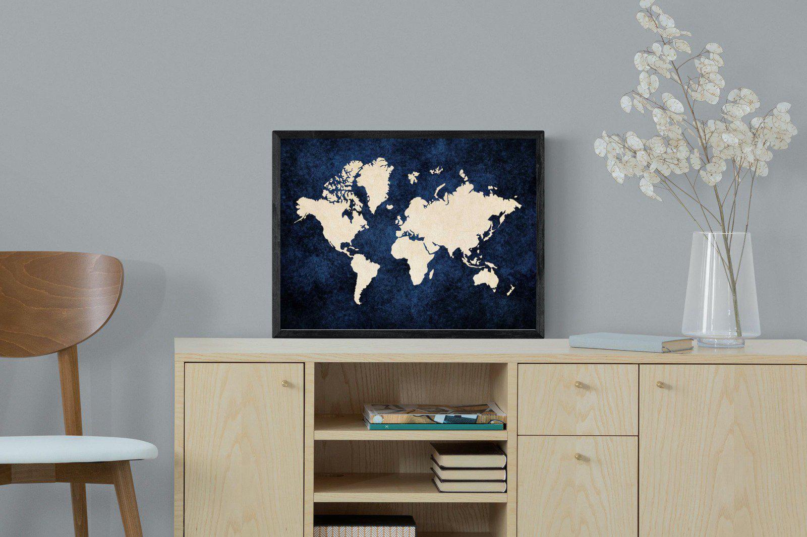 Map of the World-Wall_Art-60 x 45cm-Mounted Canvas-Black-Pixalot