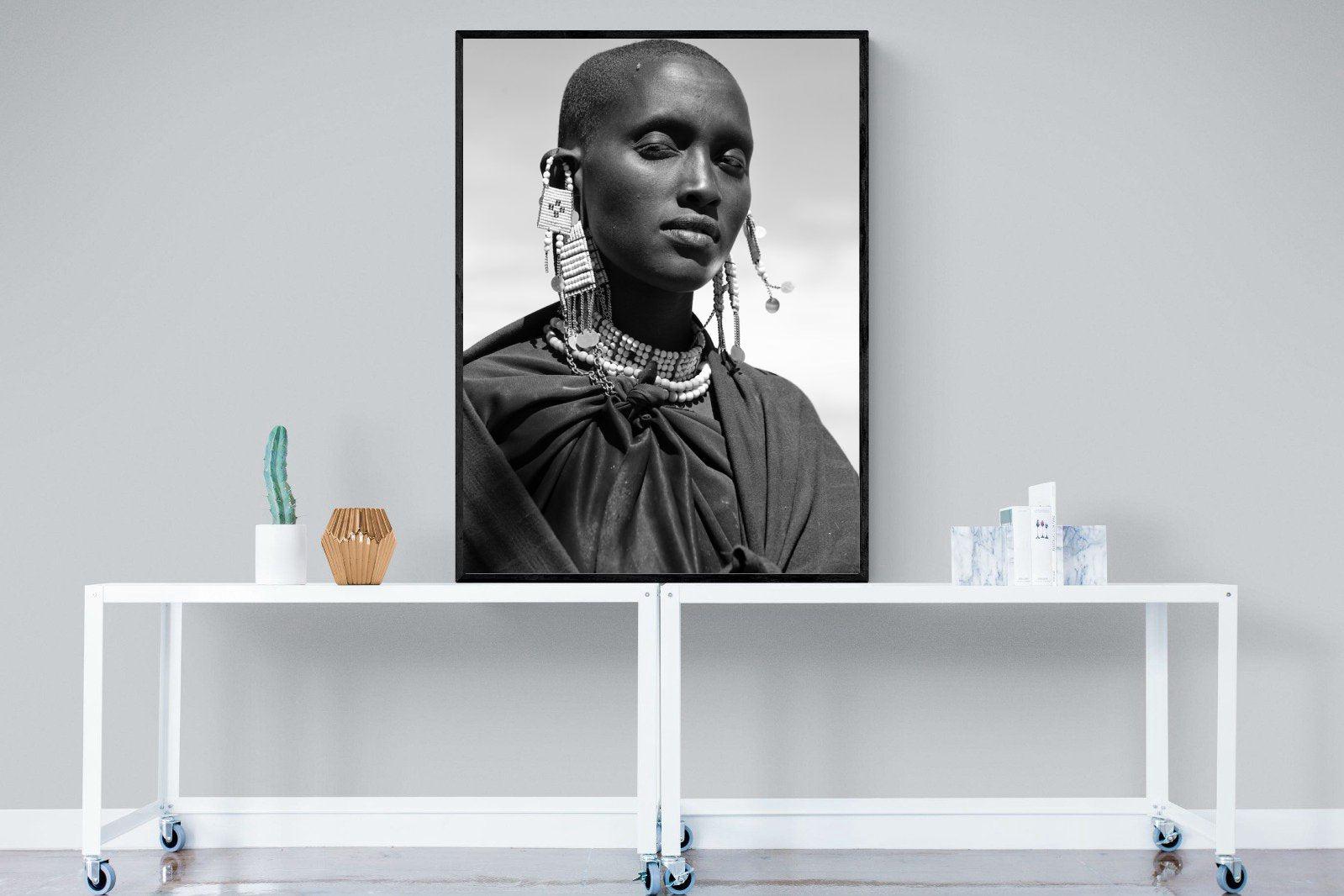 Masai Girl-Wall_Art-90 x 120cm-Mounted Canvas-Black-Pixalot