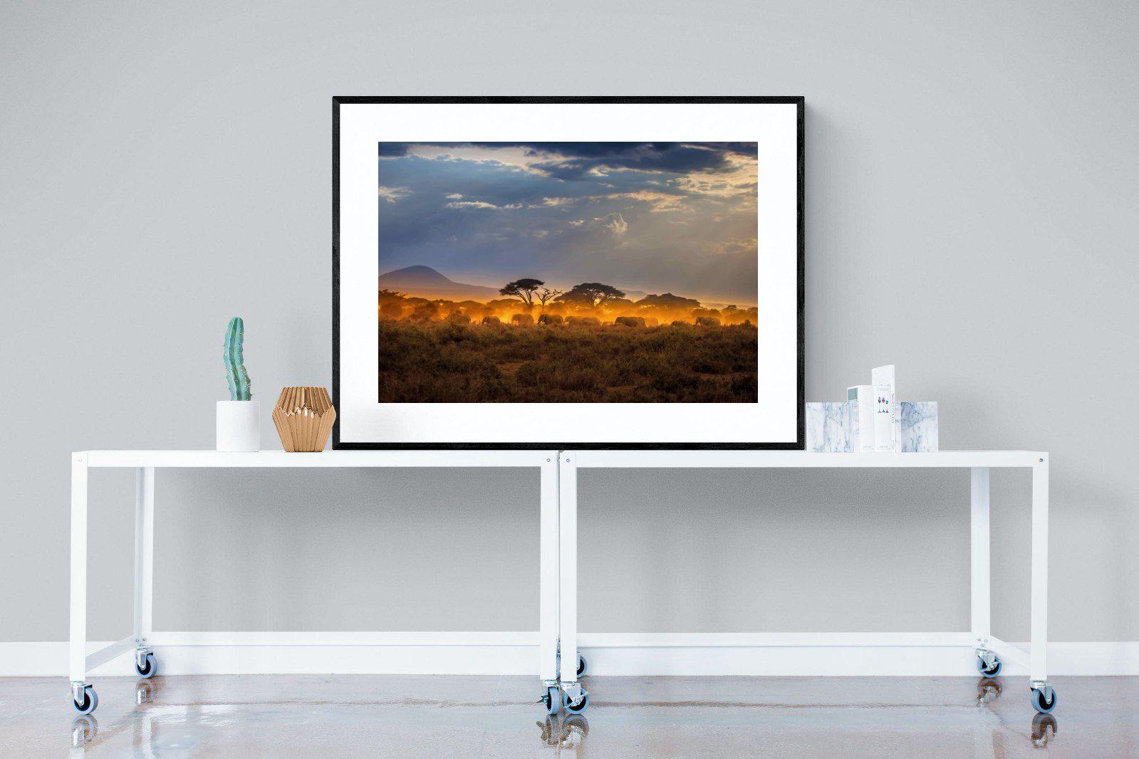 Migrating Elephants-Wall_Art-120 x 90cm-Framed Print-Black-Pixalot