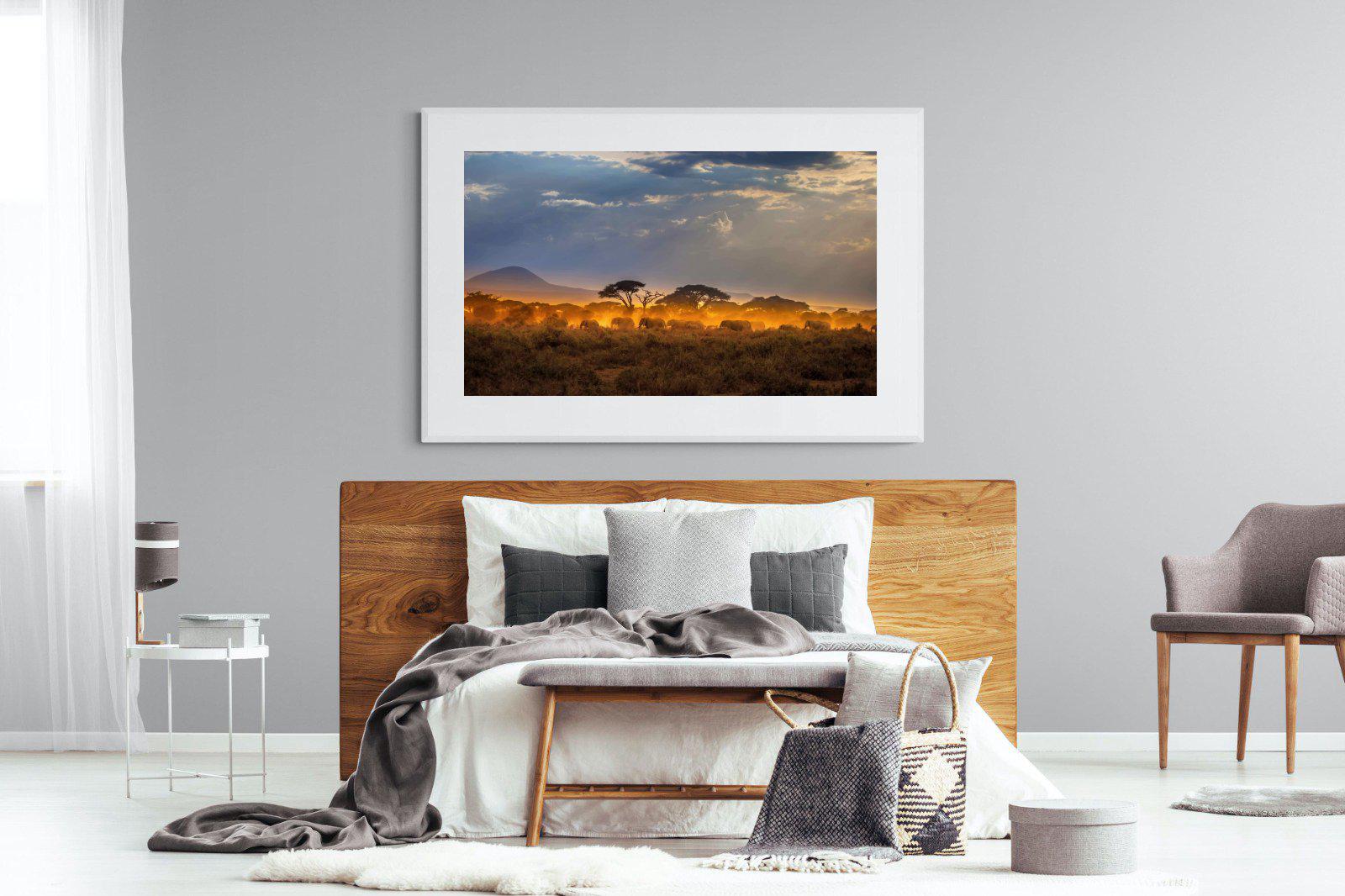 Migrating Elephants-Wall_Art-150 x 100cm-Framed Print-White-Pixalot