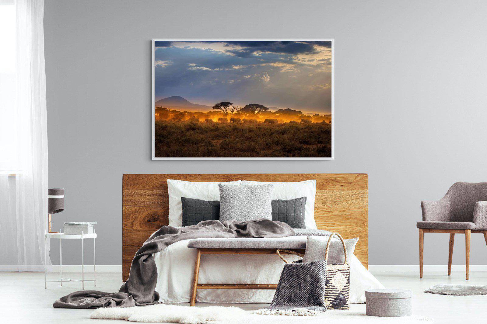 Migrating Elephants-Wall_Art-150 x 100cm-Mounted Canvas-White-Pixalot