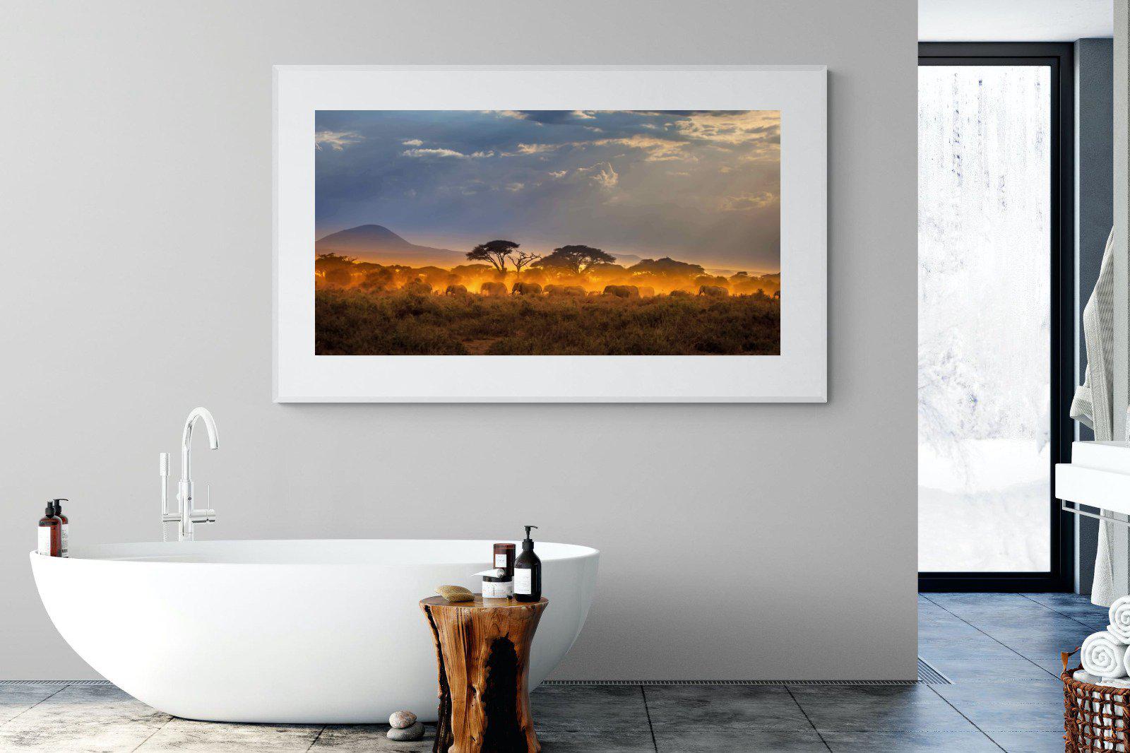 Migrating Elephants-Wall_Art-180 x 110cm-Framed Print-White-Pixalot