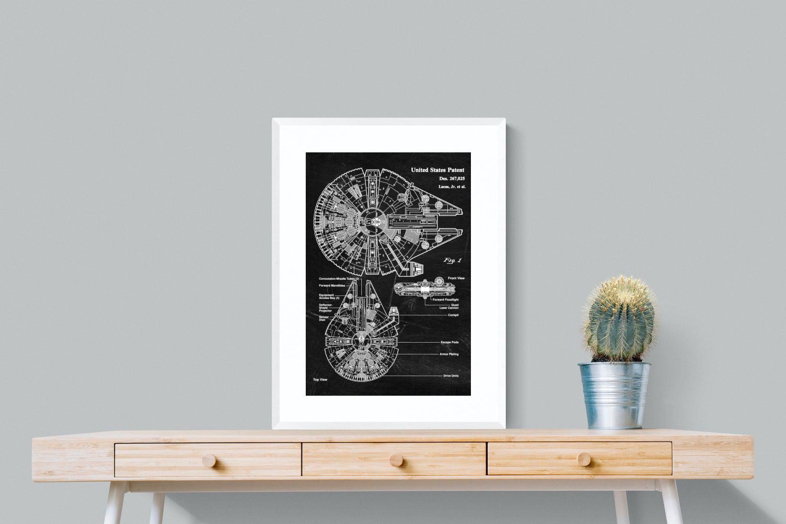 Millennium Falcon Blueprint-Wall_Art-60 x 80cm-Framed Print-White-Pixalot