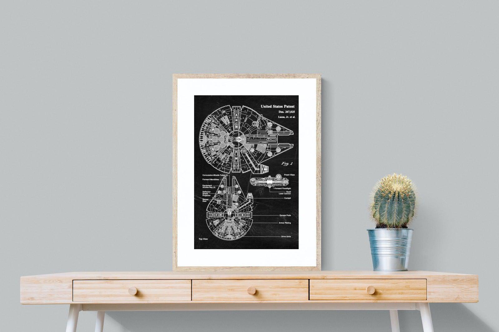 Millennium Falcon Blueprint-Wall_Art-60 x 80cm-Framed Print-Wood-Pixalot