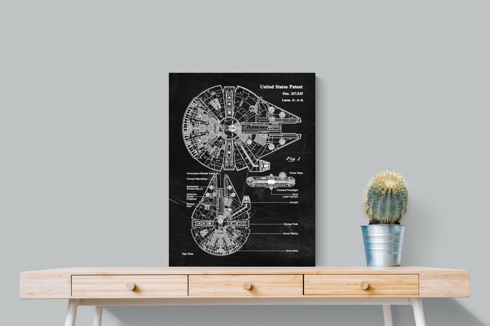 Millennium Falcon Blueprint-Wall_Art-60 x 80cm-Mounted Canvas-No Frame-Pixalot