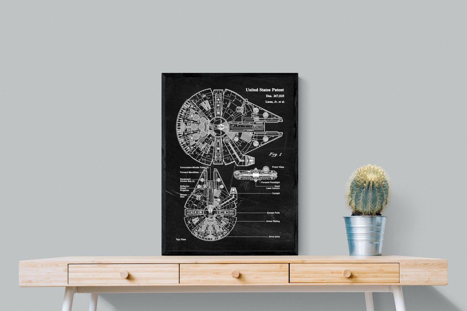 Millennium Falcon Blueprint-Wall_Art-60 x 80cm-Mounted Canvas-Black-Pixalot