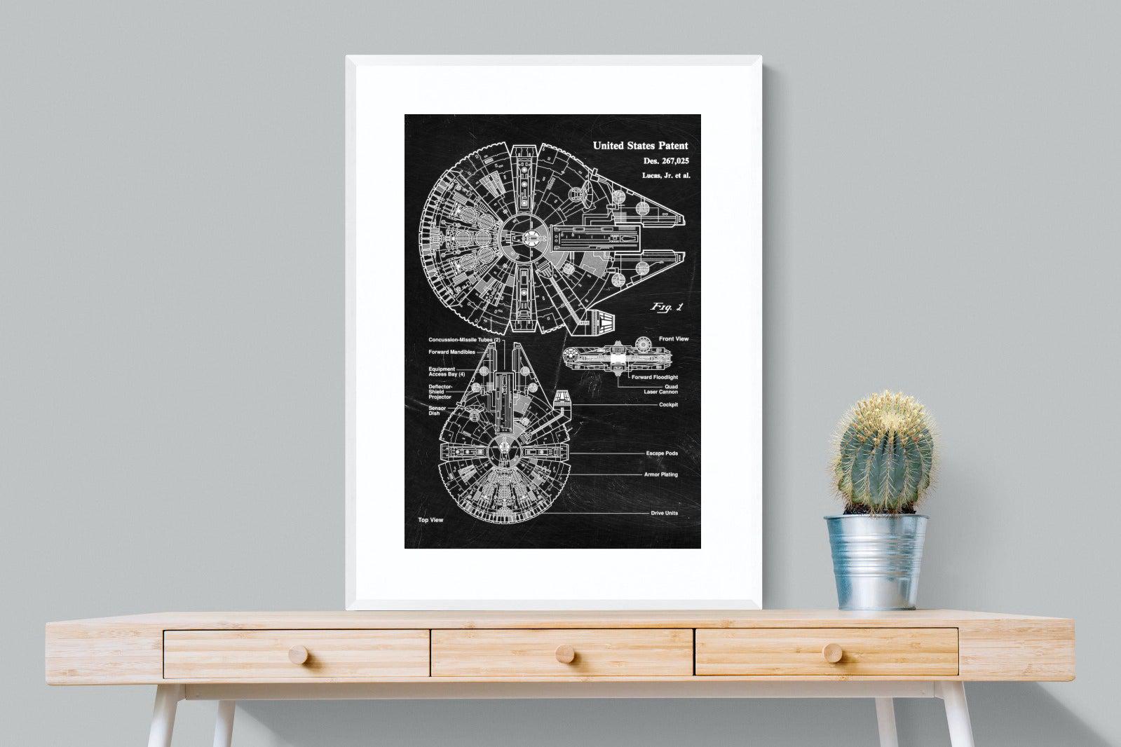 Millennium Falcon Blueprint-Wall_Art-75 x 100cm-Framed Print-White-Pixalot