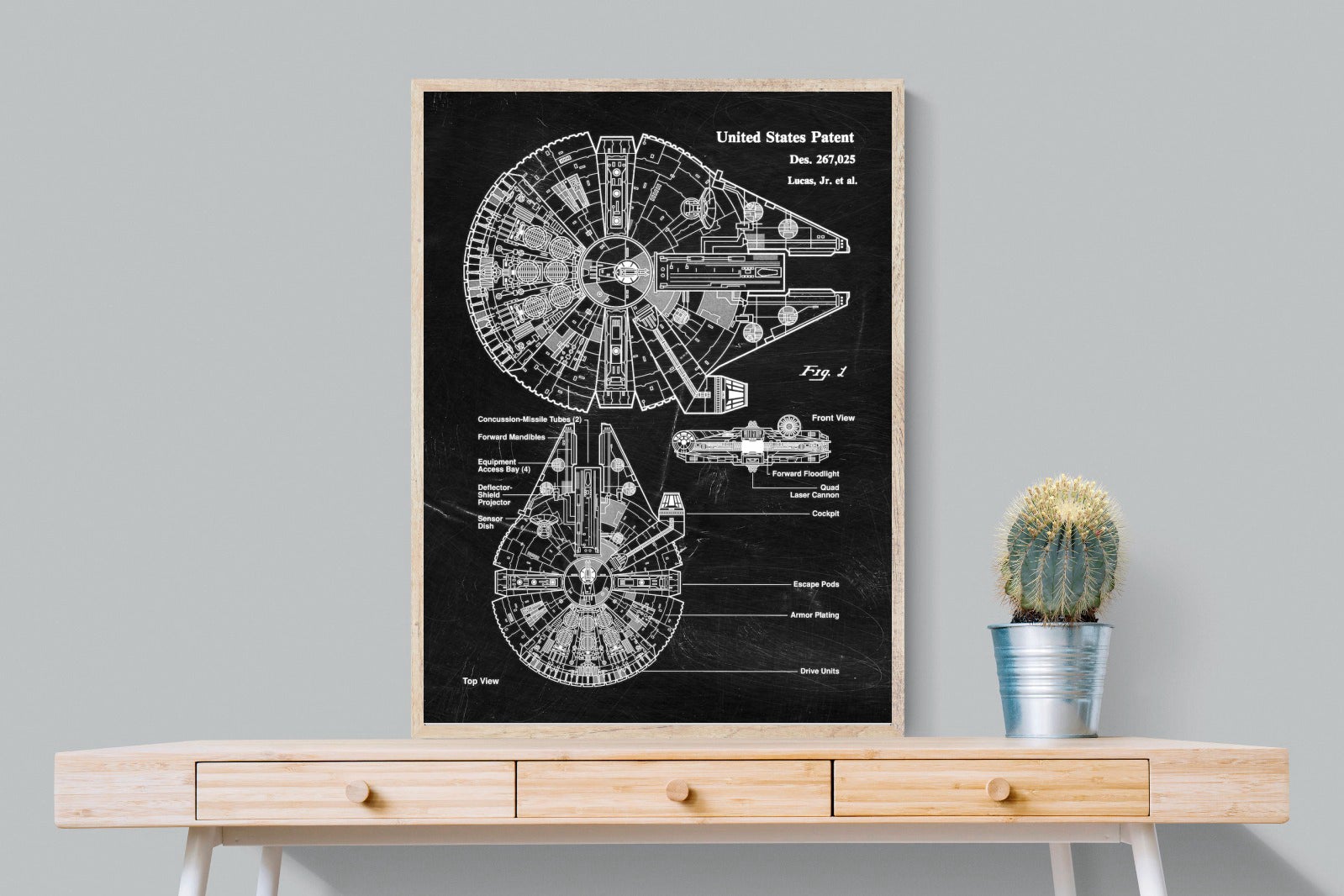 Millennium Falcon Blueprint-Wall_Art-75 x 100cm-Mounted Canvas-Wood-Pixalot