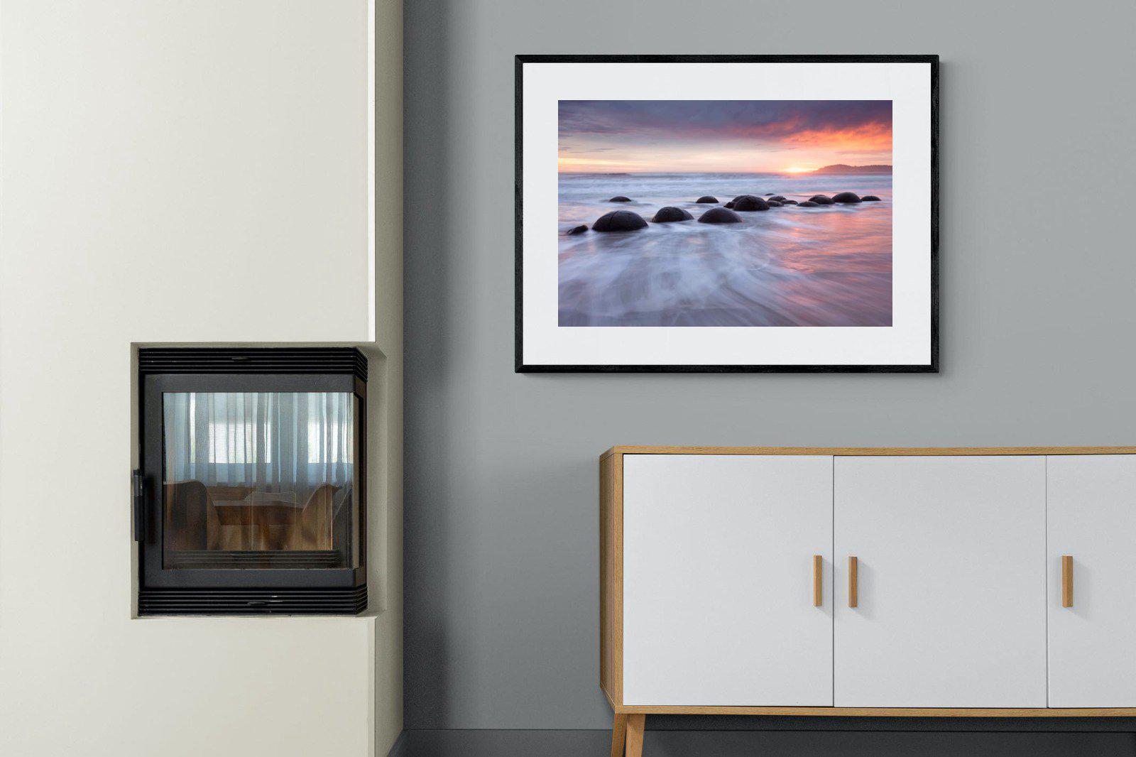 Moeraki Boulders-Wall_Art-100 x 75cm-Framed Print-Black-Pixalot